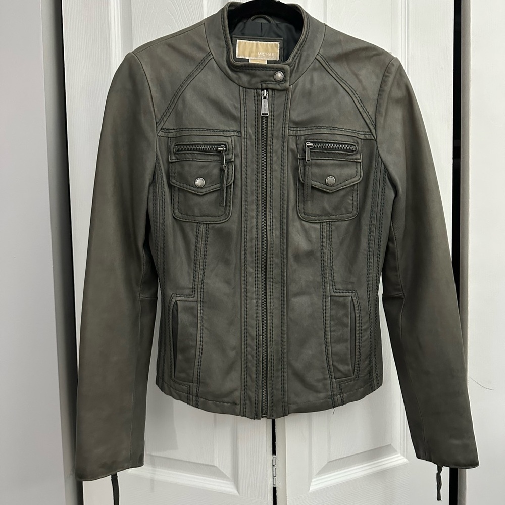 Michael Kors Dark Gray Leather Jacket